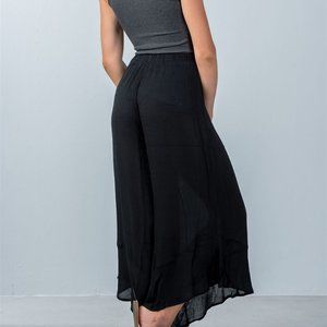 Elastic waistline black flare wide leg culotte